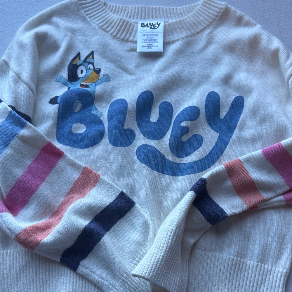Bluey Kids Sweater - Cream with Multicolor Stripes